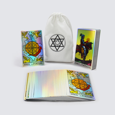 Benutzerdefinierte Premium-Laser-Tarotkarten für Anfänger im Großhandel mit Hexen-Tarotkarten in normaler Größe, verpackt in einem weißen Stoffbeutel