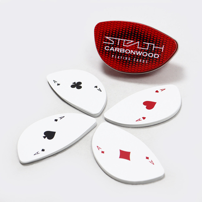 Spezielle Druckerei Spielkarten Deck Zinnbox Verpackung speziell geformtes Laub Pokerkarten