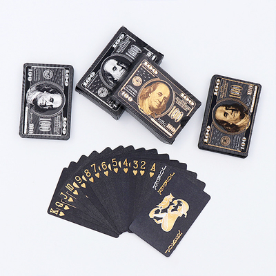 Einzigartiges Design US-Dollarmuster Spielkarten Druckerei Dauerhaft Schwarz Kunststoff PVC Wasserdicht Poker